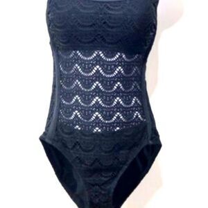 Jantzen Swim Bathing Suit Black Crochet Lace Bikini Strapless Hi Cut One Piece L